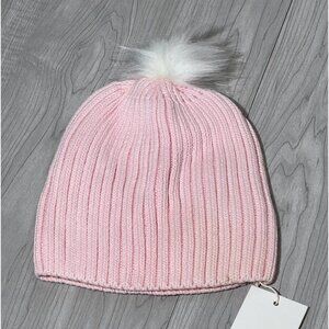 Seed Heritage pink knit hat white puff girl S/M NWT beanie cotton Australian